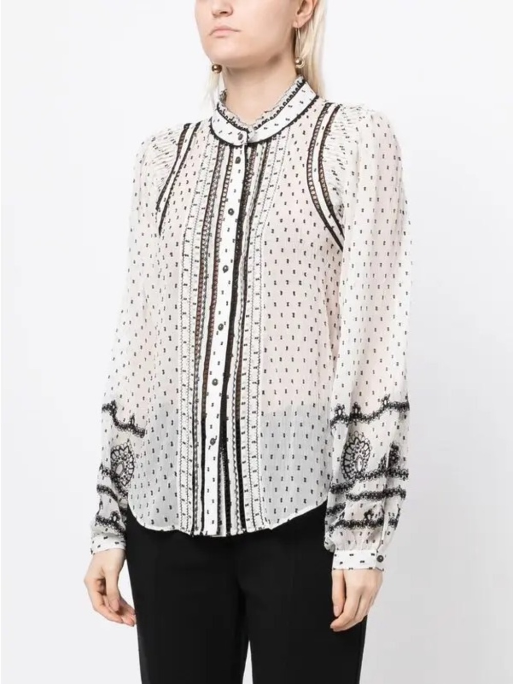 Veronica Beard Black and White Sheer Button Down Size 2